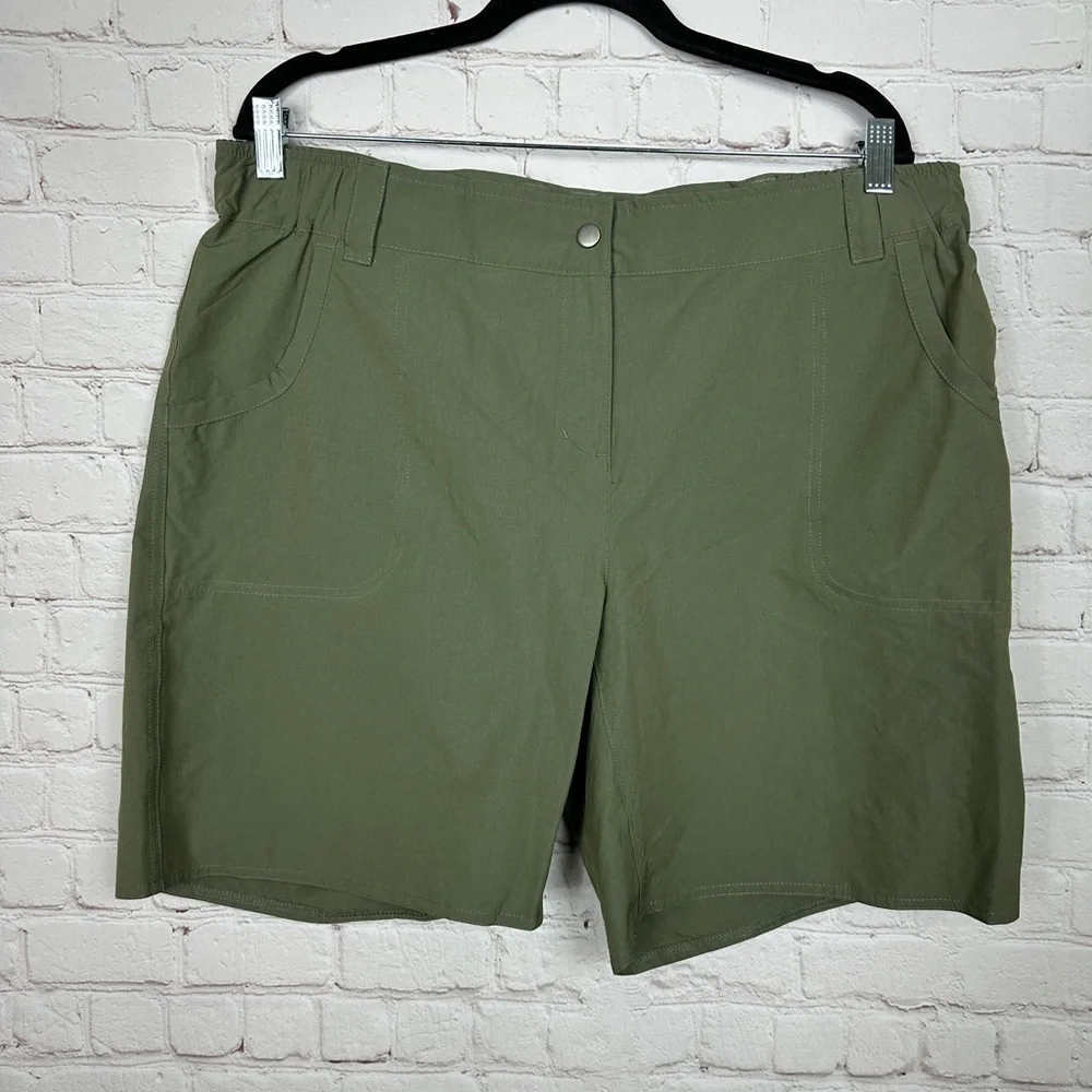Moheen green nylon‎ stretch hiking fishing active shorts, sz L, GUC